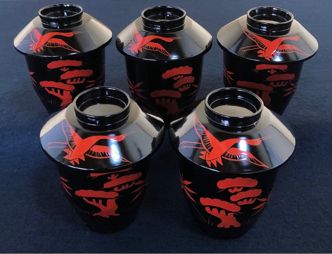 《R》輪島塗 小吸物椀5客 岡本陽斎 木製漆器 懐石 共箱 260128く2