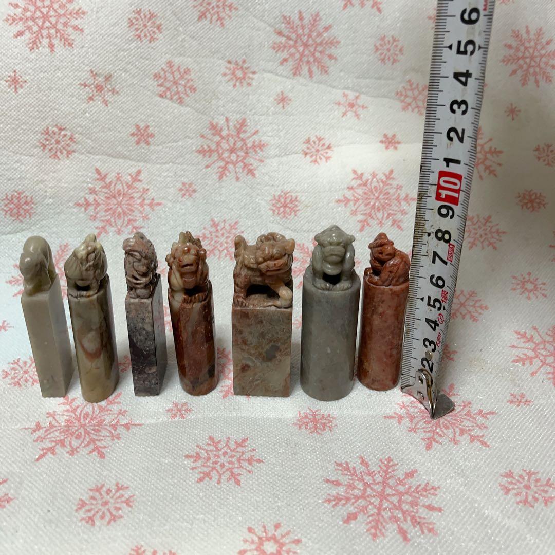 寿山石　印鑑　田黄石　獅子彫刻　置物　印材　印章　中国掛軸　篆刻