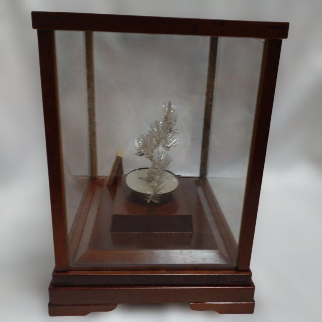 h*中様 純銀製 光則作 盆栽 2号「松」ガラスケース・紙箱付き