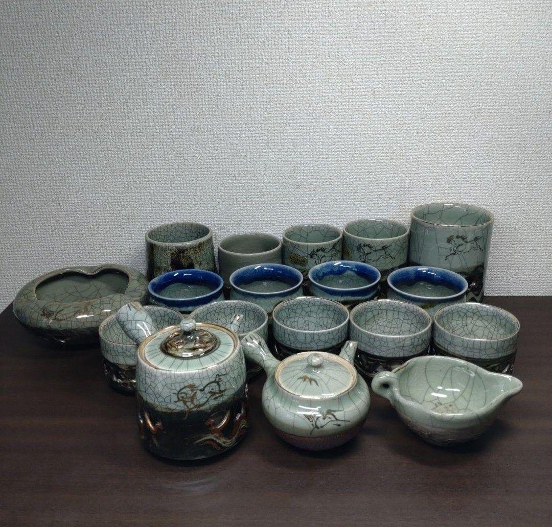 相馬焼 湯呑・急須 等 18点セット