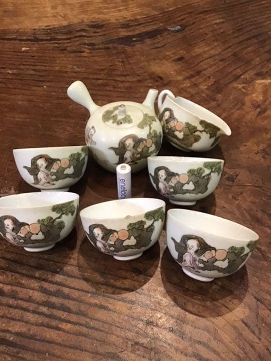 【青海】 古い九谷焼　大正時代　色絵唐人画煎茶器揃え　茶具