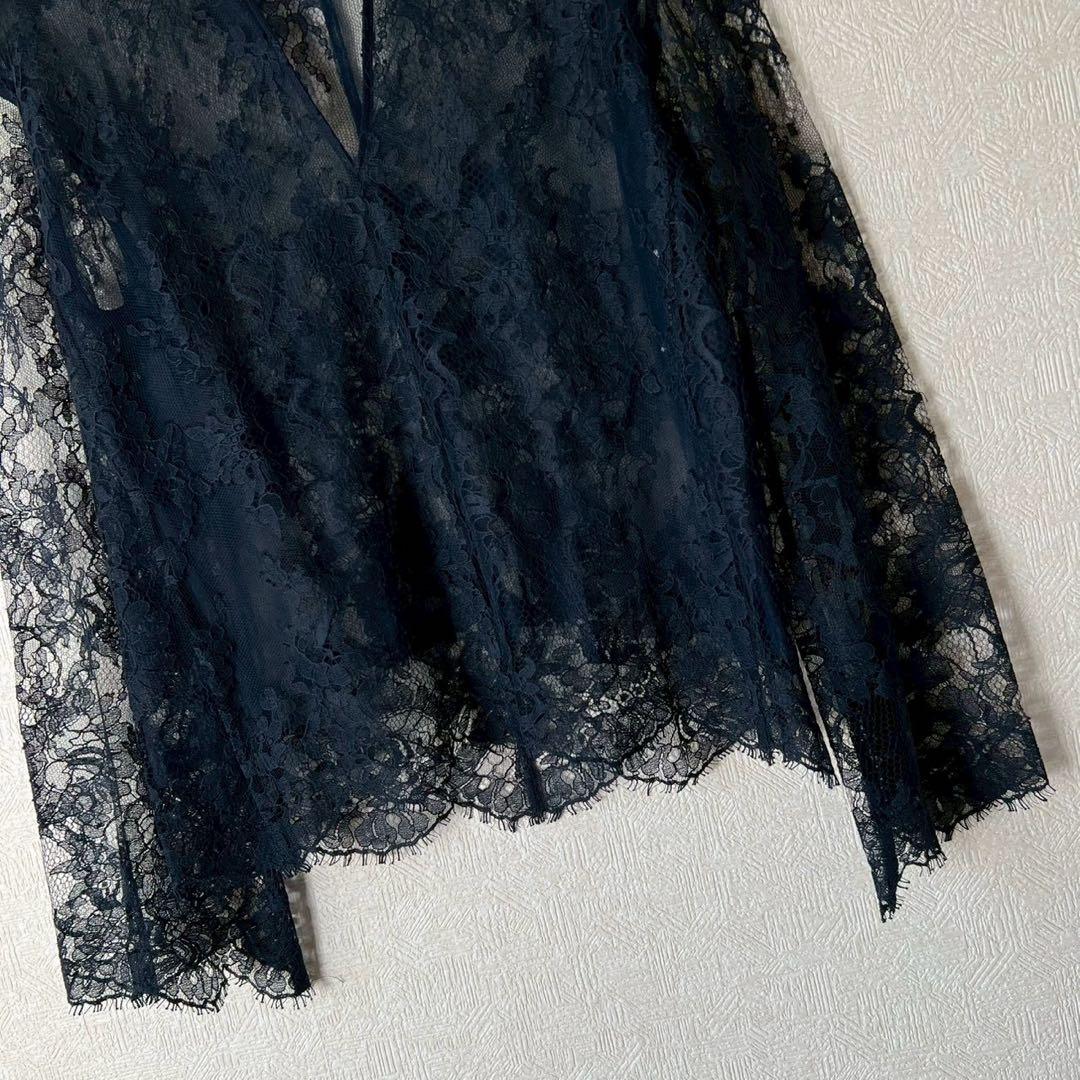 MADISONBLUE フラワーモチーフレースプルオーバーブラウス ネイビー
