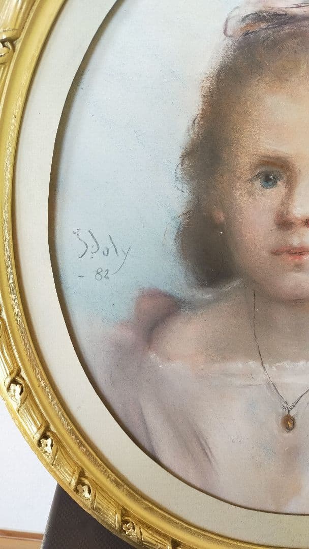 アンティークパステル画　 少女の肖像画