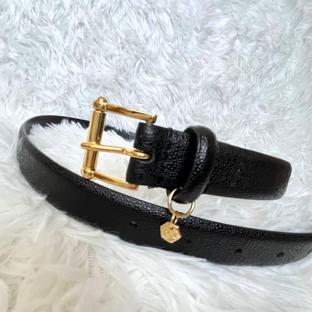 Lauren Ralph Lauren レザー ベルト　ロゴチャーム　xs 黒