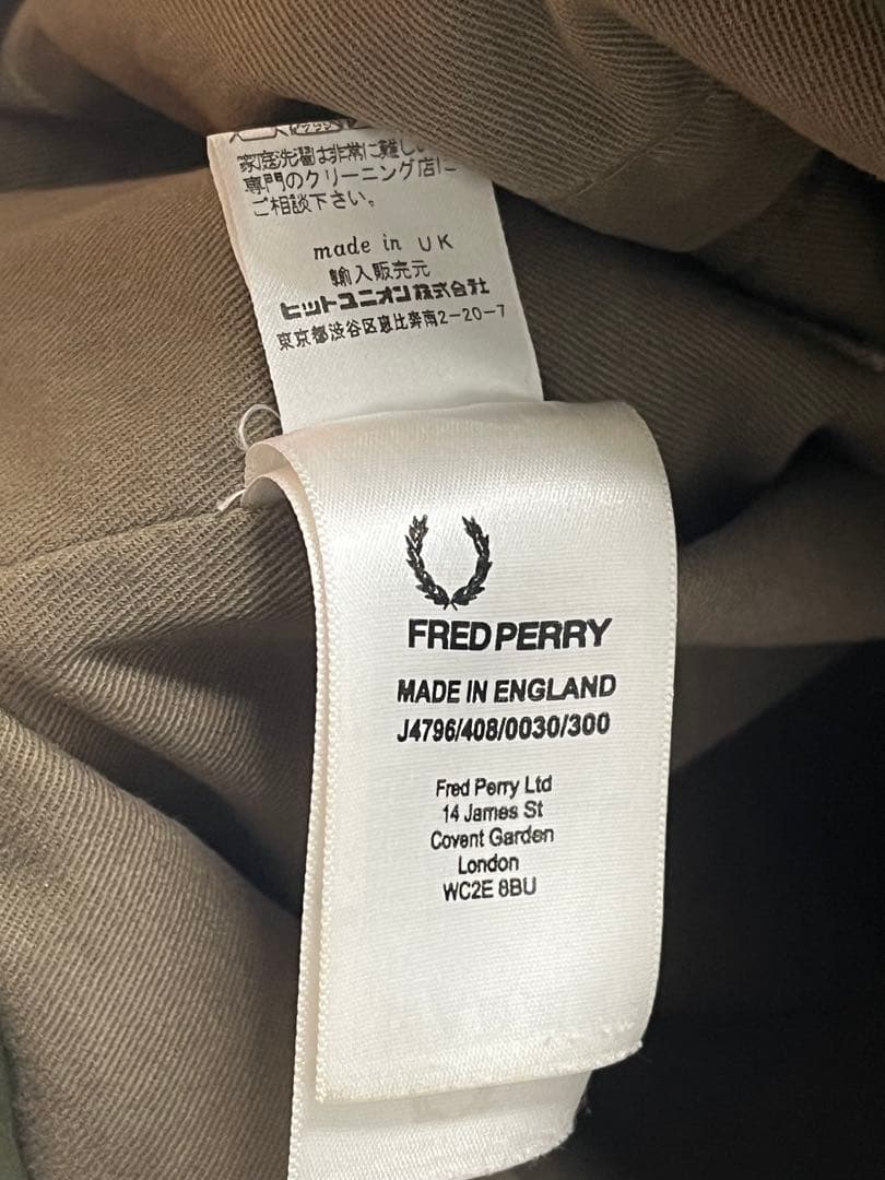 希少　英国製フレッドペリー　モッズコート　カーキ　　ワックス　背中ワッペン　刺繍