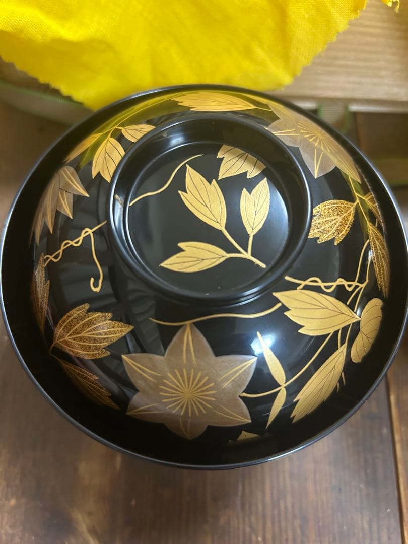 能登輪島塗 吸い物椀 鉄線 金彩蒔絵 前田定治郎　お椀 蓋付 汁椀　未使用希少品