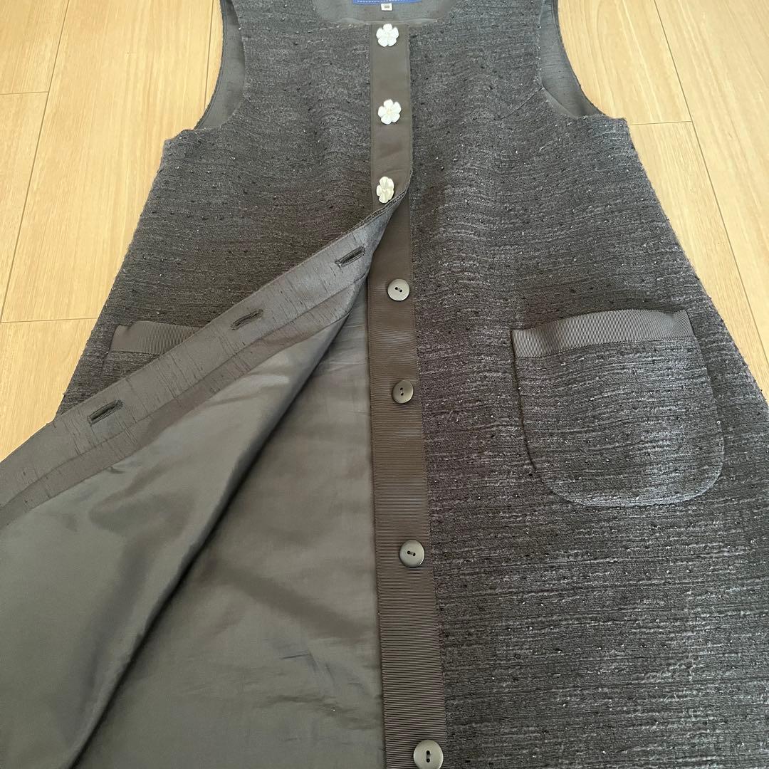 美品 23春エムズグレイシー フラワーボタンツイードワンピースジャンパースカート