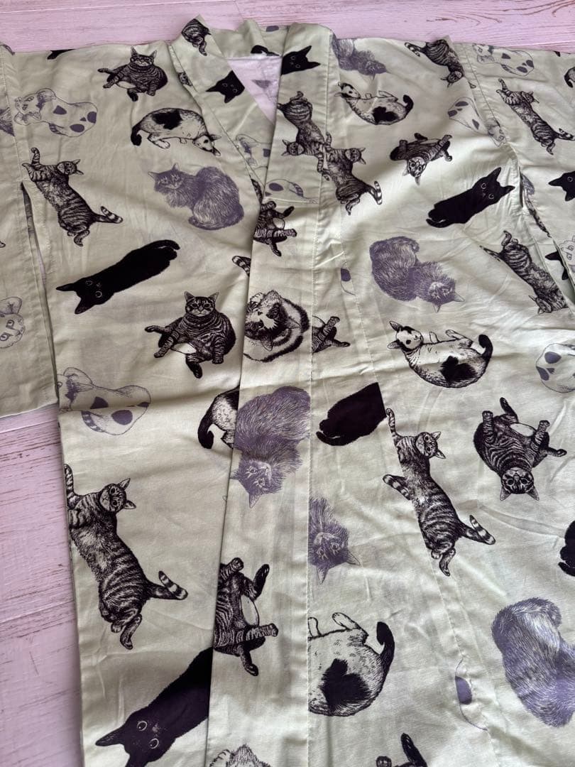 べんけ⭐︎mmts 猫柄 浴衣 薄い黄色　マミタス様