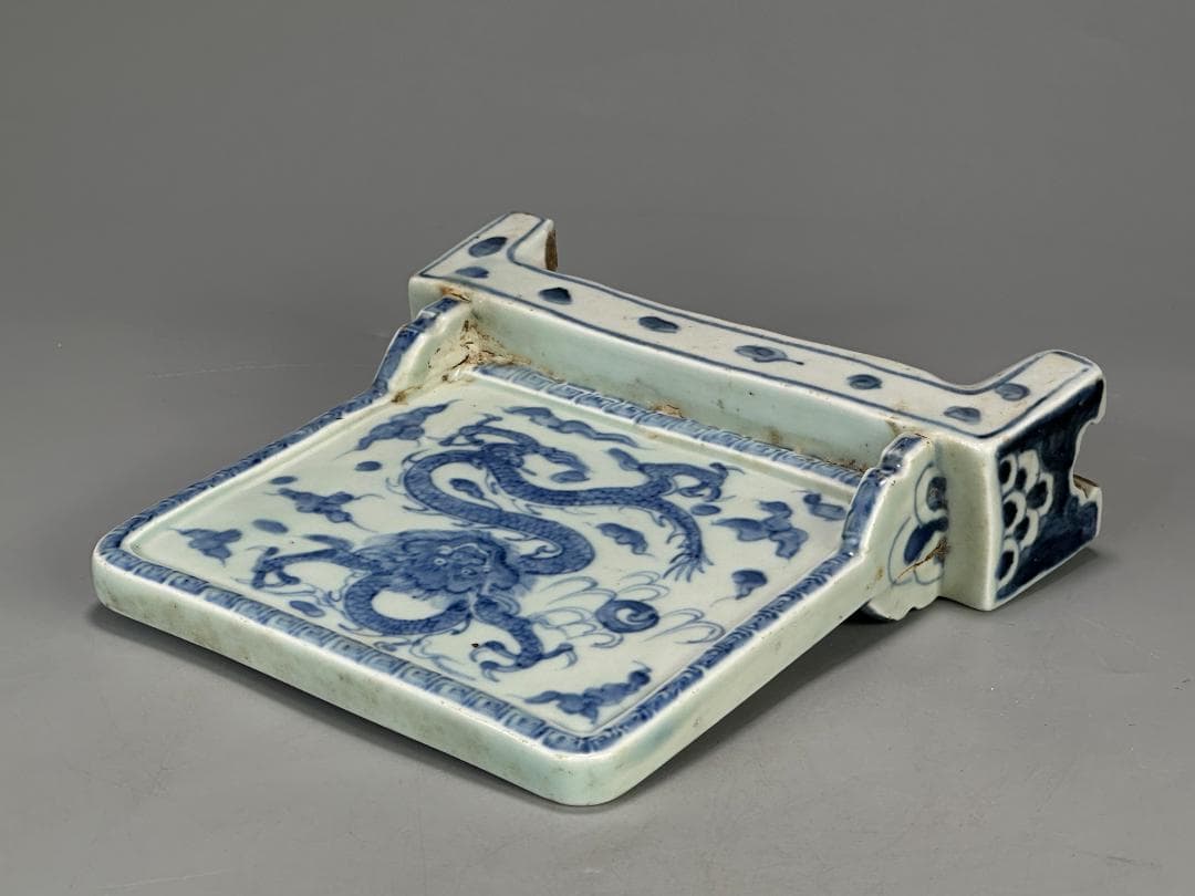 中国美術　明〜清時代　青花龍文硯屏　置物　時代　古物　唐物