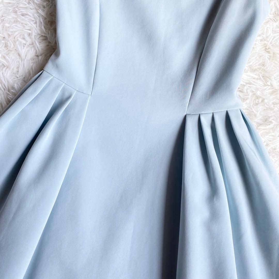 極美品◆フォクシーニューヨーク フレアワンピース サイドギャザー ミントブルー