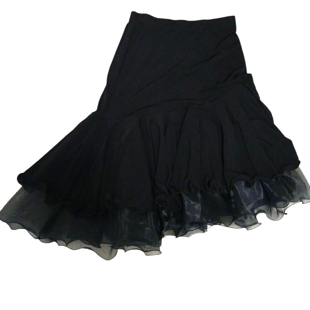 社交 ダンス フレア スカート 黒 М ‐ Ｌサイズ 裾がボリューミーに広がる♪