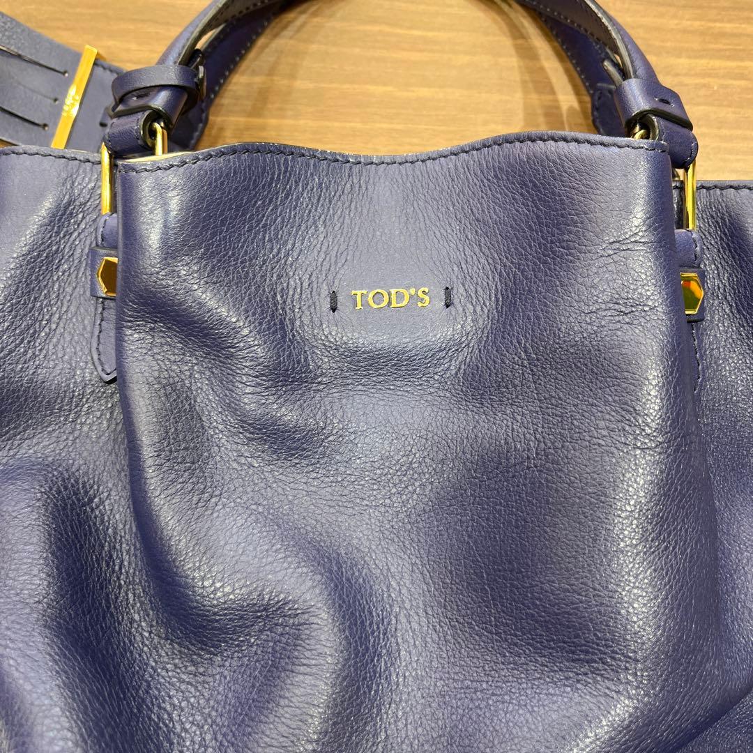 TOD'S ネイビー レザー トートバッグ