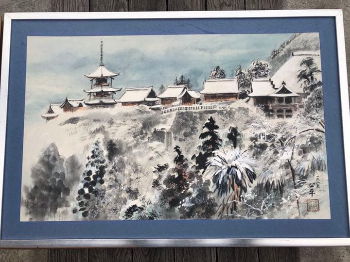 最終値下げ【水墨画】三水公平/雪の清水寺/世界遺産/京都/真作/墨絵/絵画