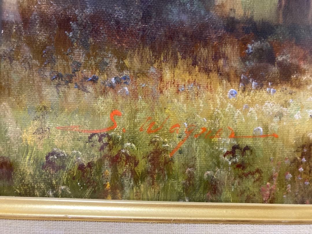 油彩　油絵　真筆　外国風景　[有名作家ワーグナー] サイン有　Ｆ６号