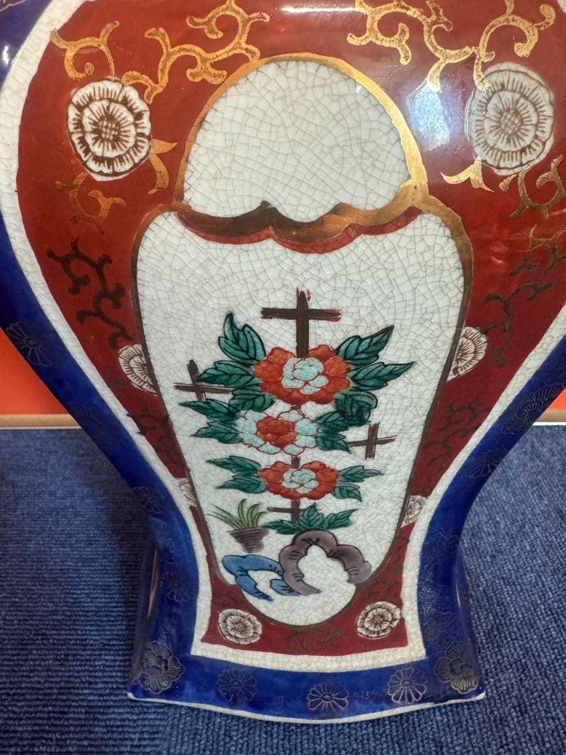 1862 薩摩焼　花鳥図　沈香壺　飾壺　高38cm  時代物