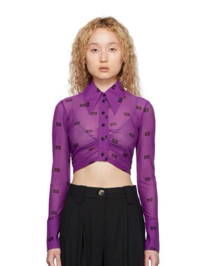 【美品】GANNI ローシュシャツ メッシュクロップドシャツ