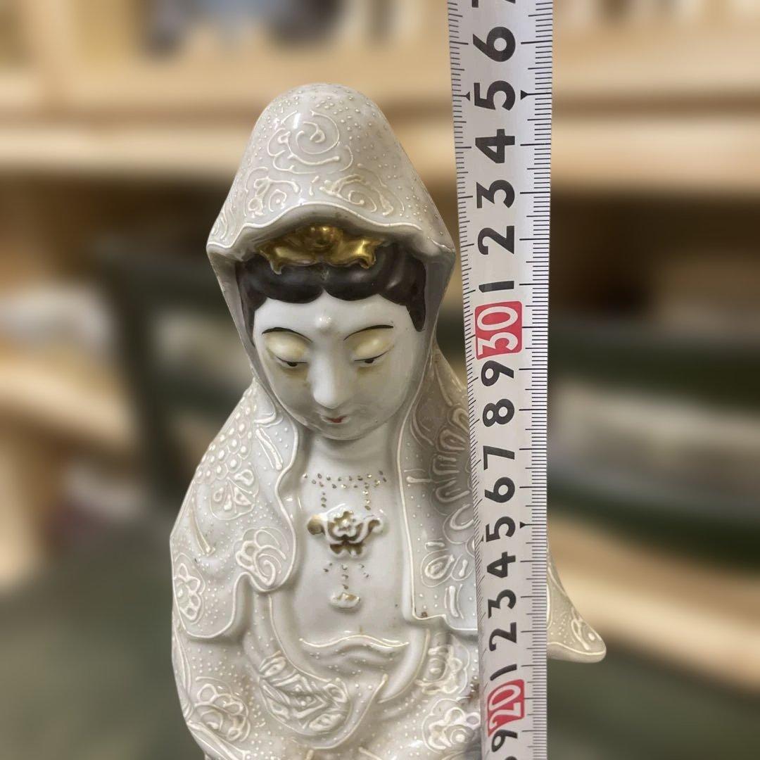 九谷焼白絵付け金彩観音　石川県 日本美術　骨董品　アンティーク