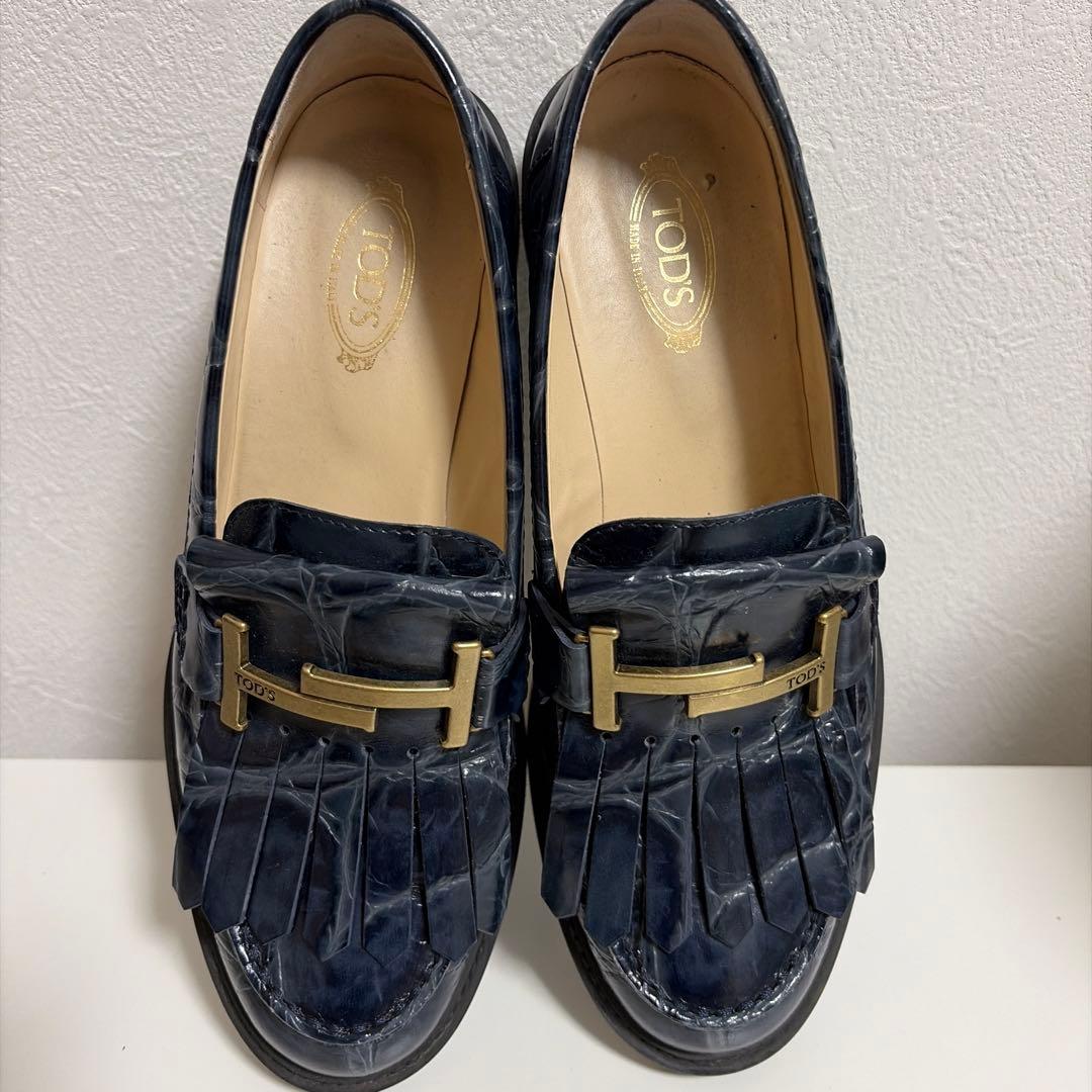 TOD'S ローファー フリンジ クロコ柄 24.5cm