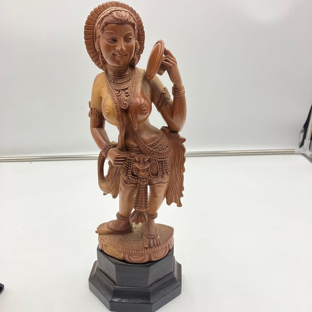 インド　白檀　木彫り　弁財天　仏教美術　仏像 骨董 木像　木製　仏教　密教