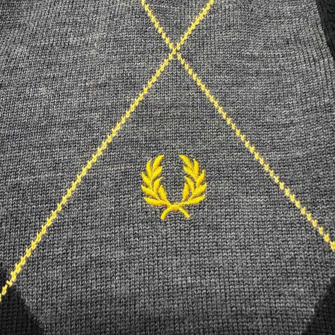 未着用　フレッドペリー　メリノウール　ニット　アーガイル　黒色　月桂樹　ロゴ刺繍