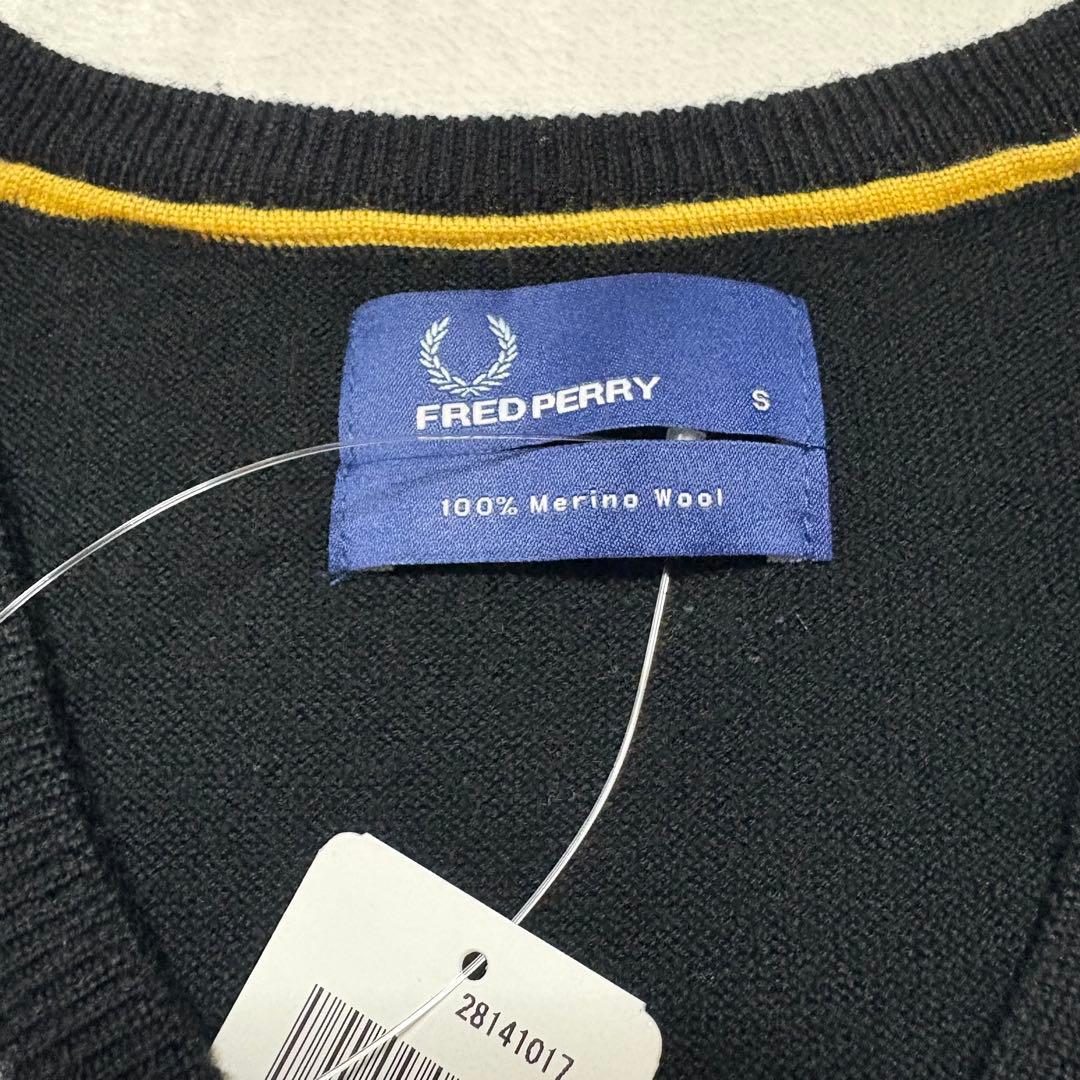 未着用　フレッドペリー　メリノウール　ニット　アーガイル　黒色　月桂樹　ロゴ刺繍
