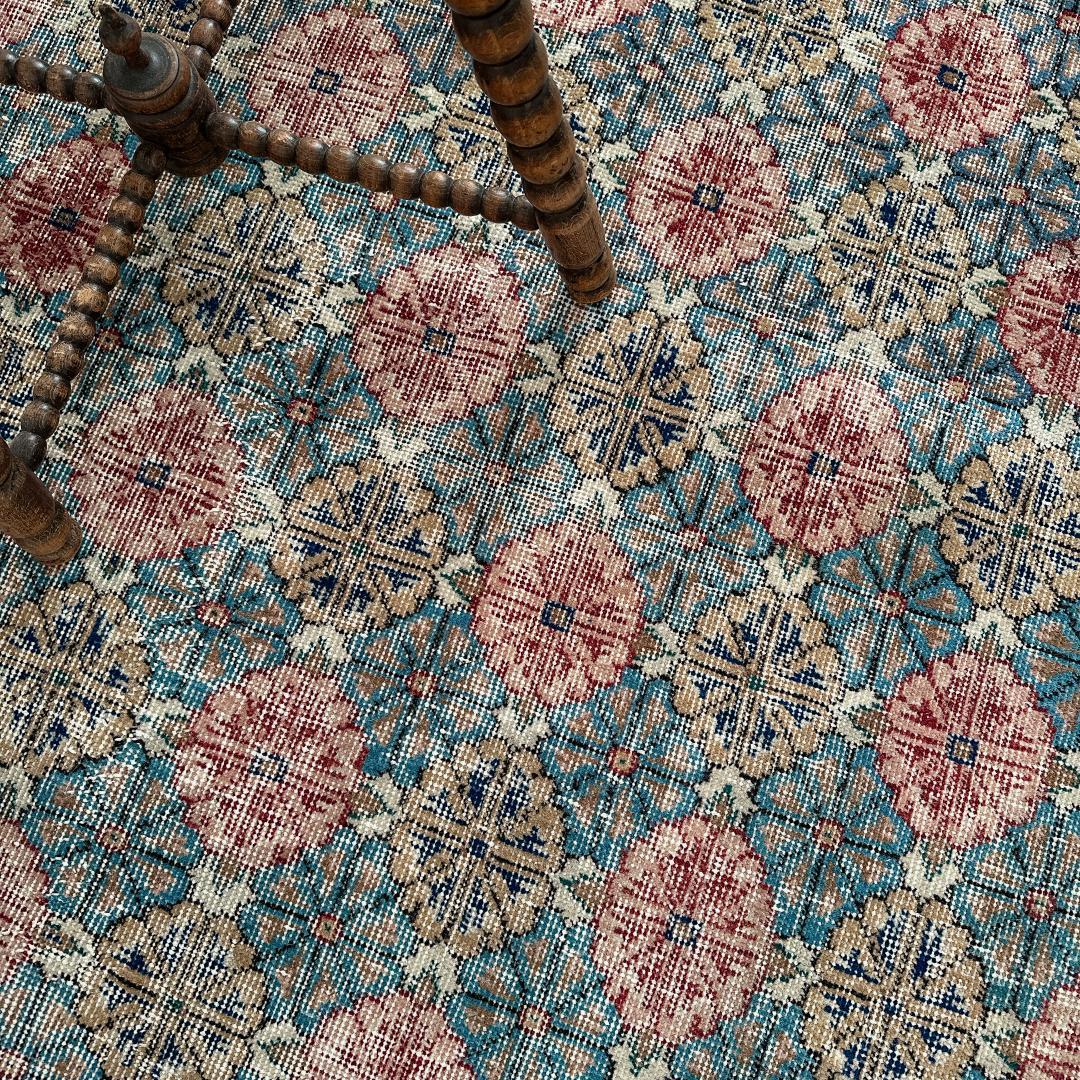 トルコ ヴィンテージラグA3 大判 レア ブルー グレー ベージュ ピンク