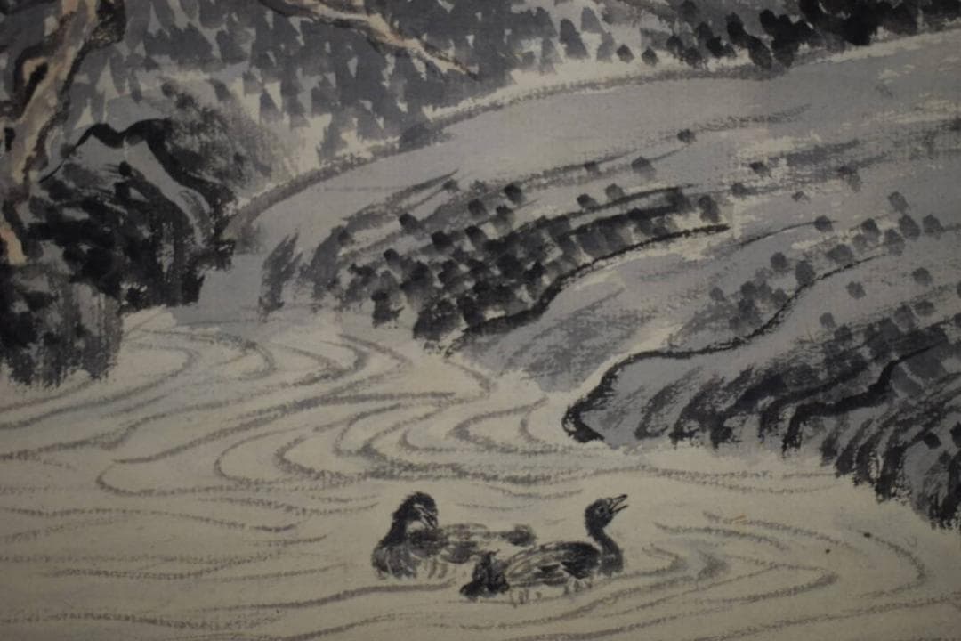 真作/叟山/菅田大池修築之絵/武士絵/布袋屋掛軸HH-889