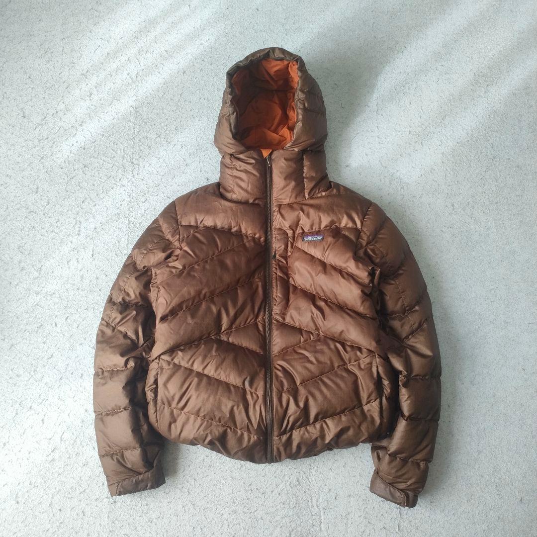 Patagonia ダウンジャケット ブラウン メンズS フーデッド パイプ
