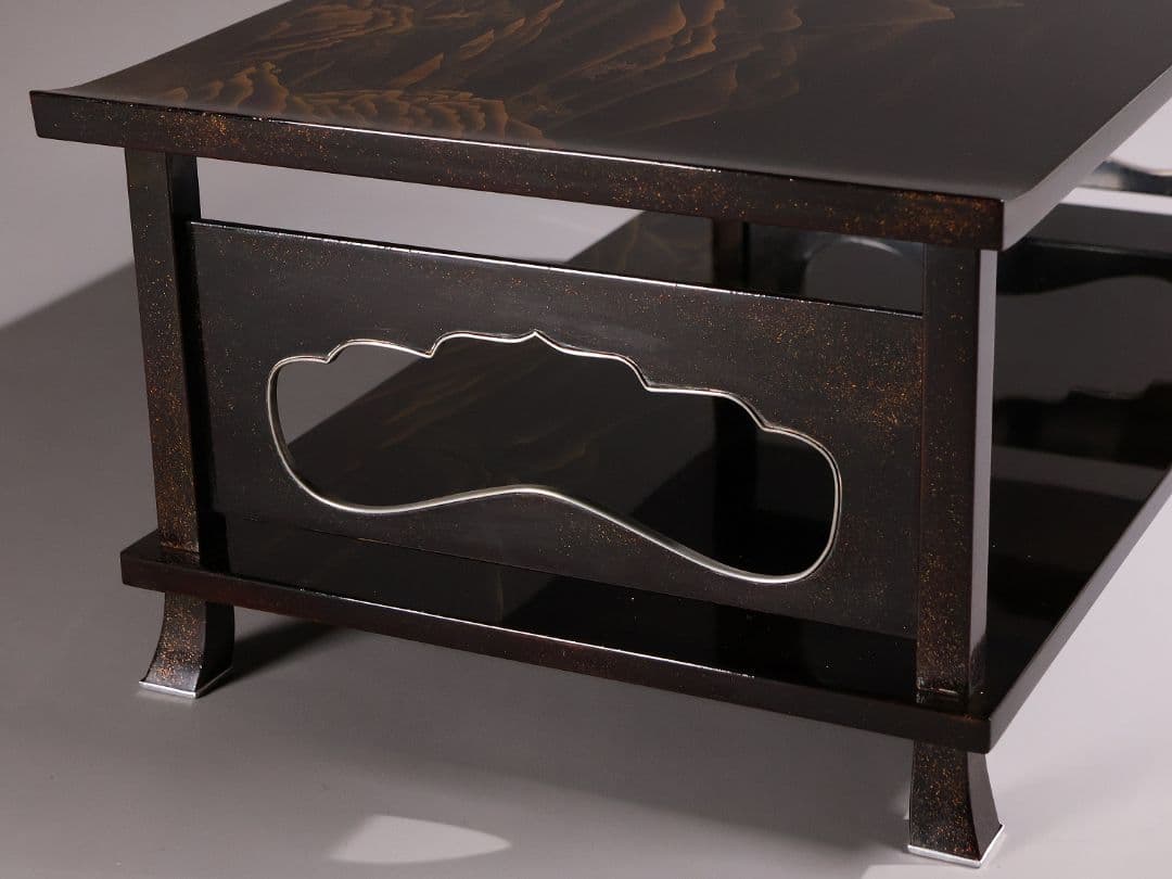 【MA771】蒔絵師 久世宗春 研出山水蒔絵 上手 冠卓 二段卓 共箱 木製