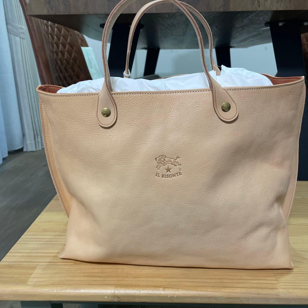 IL BISONTE ベージュ レザー トートバッグ