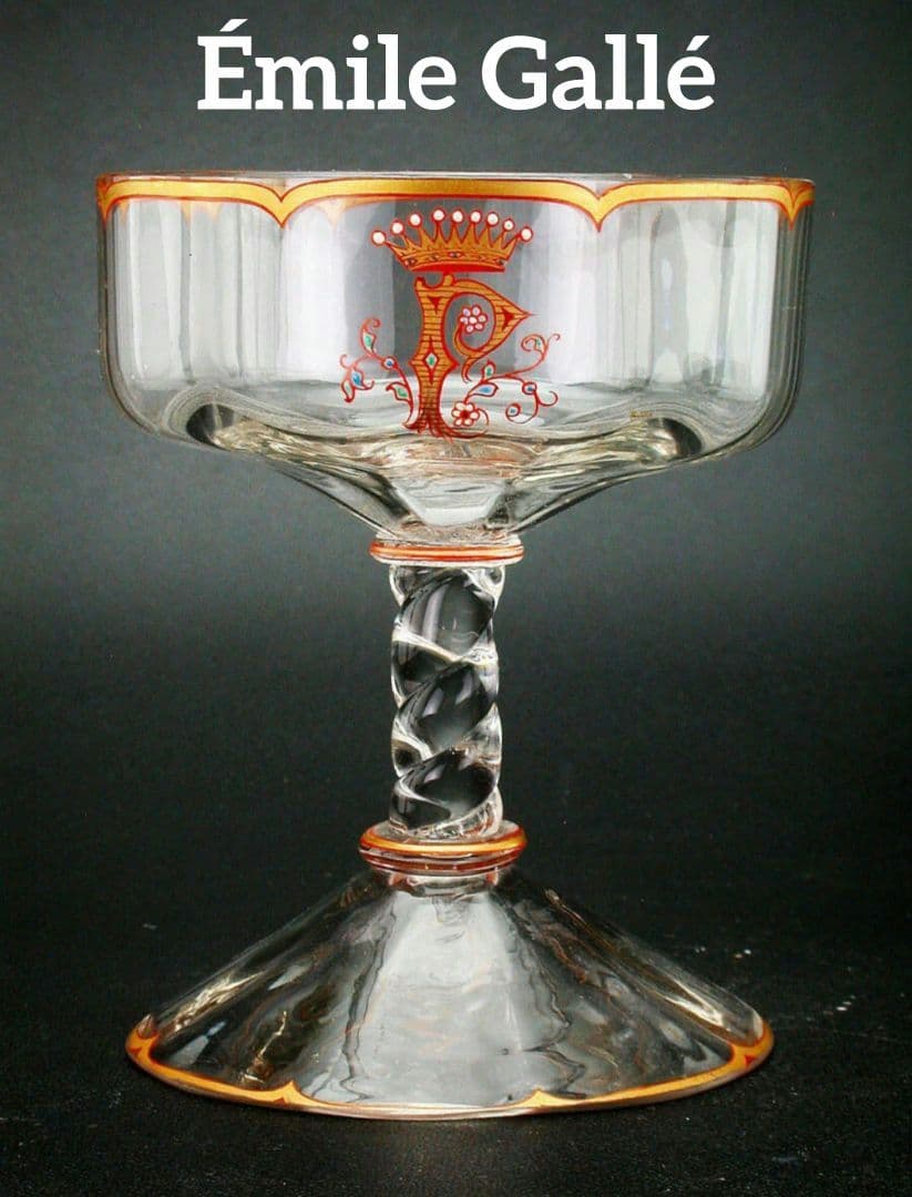 エミール・ガレ★エナメル彩★花装飾文★キャビネットグラス