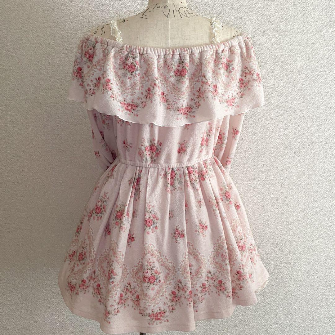 00s 希少 LIZLISA ケープ付き起毛ピンクローズオフショルワンピ 姫ロリ