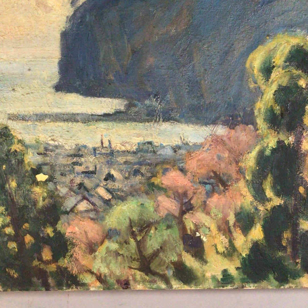 No3710額装　笹鹿彪　「熱海の朝」　油彩画10号　直筆サイン　絵画　送料無料