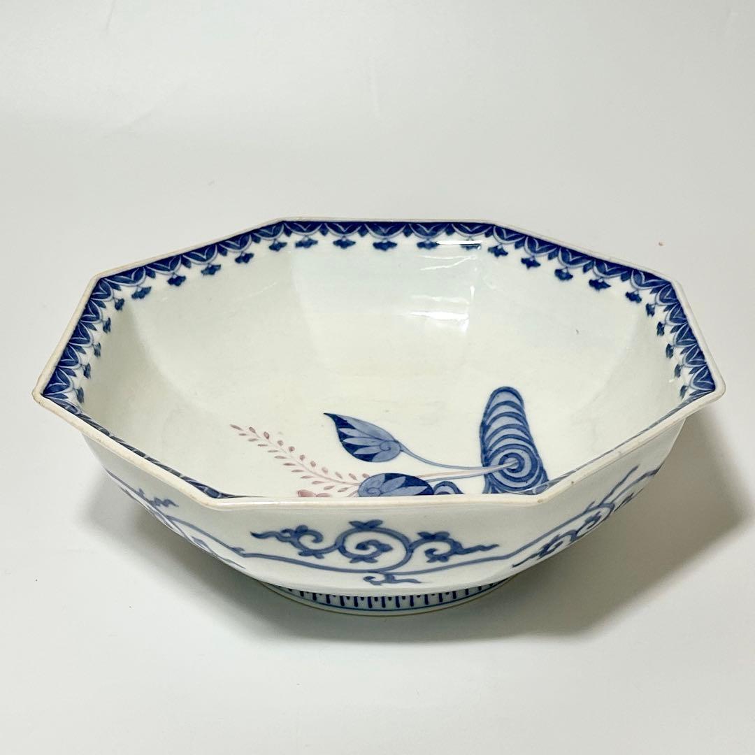 富永源六 釉裏紅 花流水文八角鉢 源六焼 嬉野焼　有田　伊万里