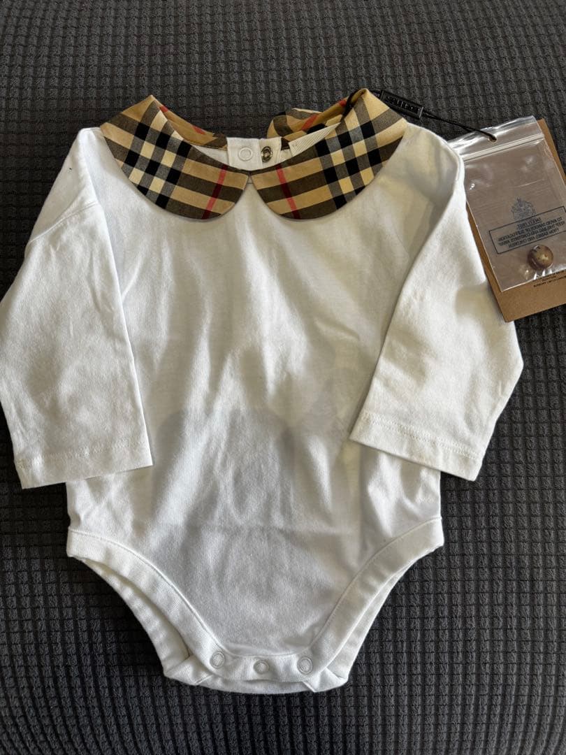 BURBERRY チェック柄襟ロンパース 3M
