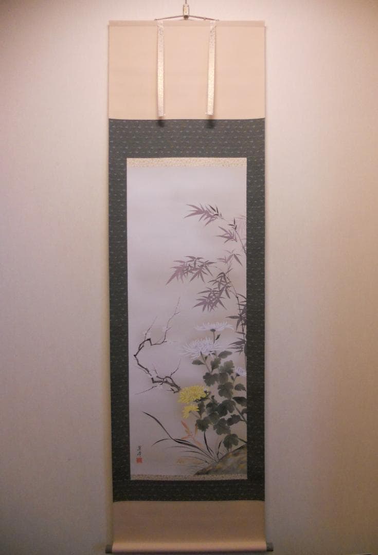 掛け軸 児玉翠峰 四君子 絹本 希少 軸装 茶道具 掛軸 美品 です。