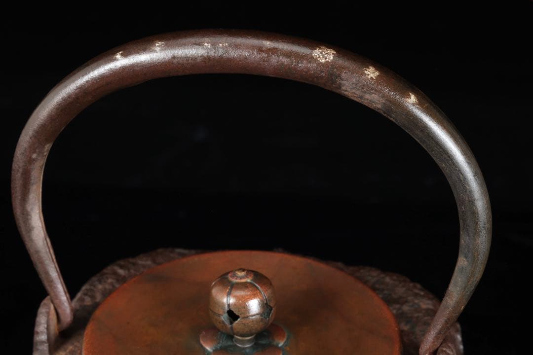 【時代鉄瓶】三葉葵紋 四方形鉄瓶 銅蓋 茶道具 煎茶道具 急須 湯沸 骨董品