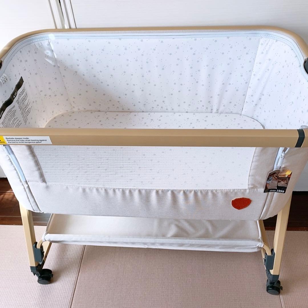 キャスター付きベビーベッド ベージュ　HZDMJ