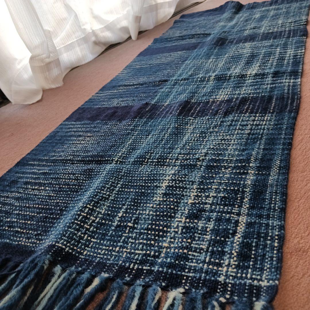 ＜未使用＞正藍染め　タペストリー/敷物　機織り　約45.5cm ×124 cm