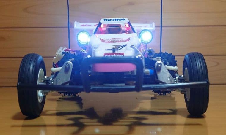 タミヤXBマイティフロッグ前後LEDライト付プロポ付き塗装済み完成品未使用品