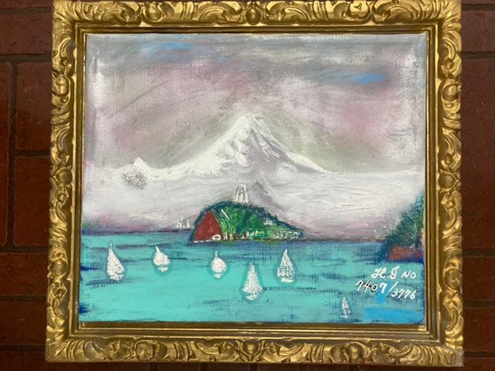 空飛ぶ画家、糸川裕志の富士山曼荼羅の一点油絵F8号