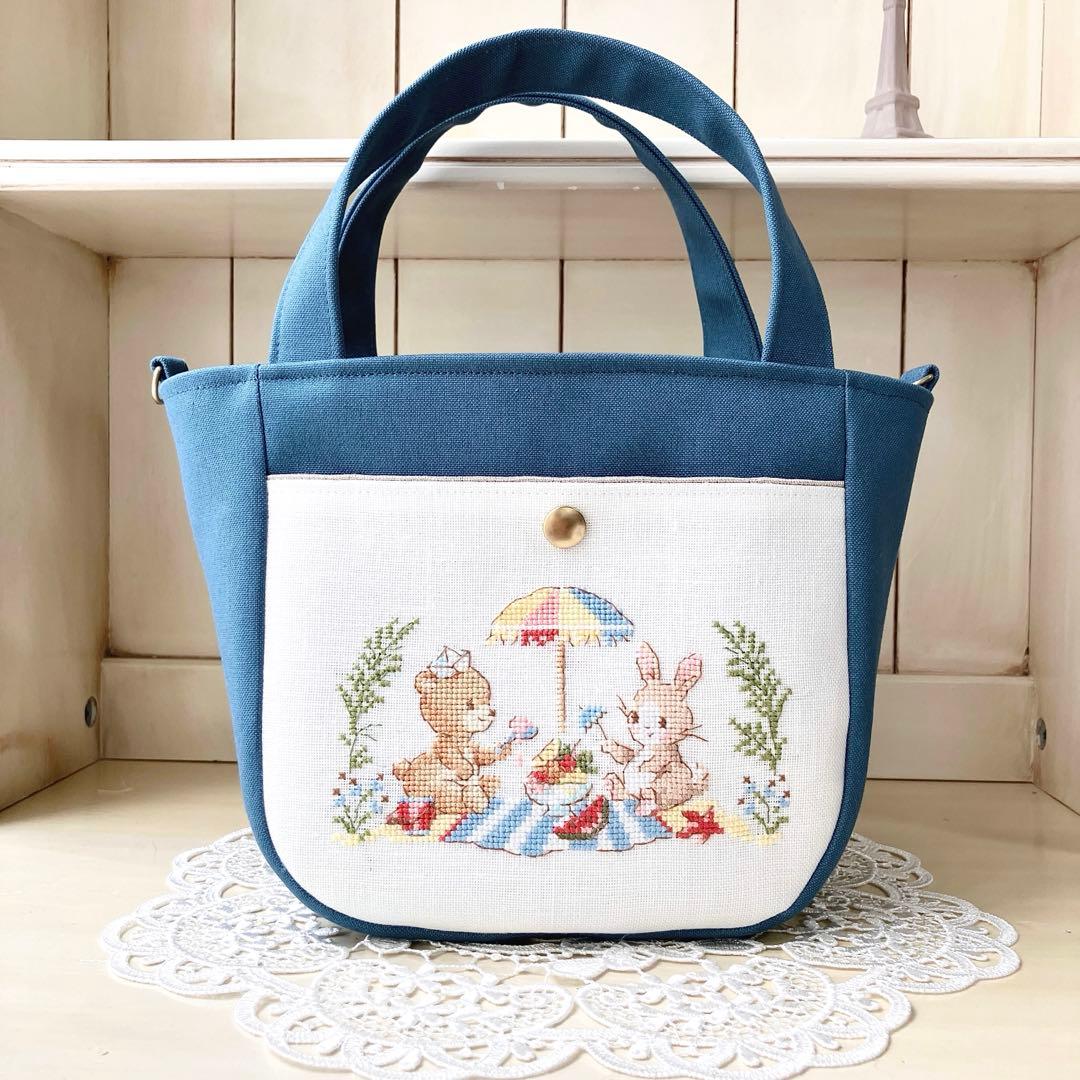 【クロスステッチ❤︎マチ付き2wayトートバッグ】ハンドメイド　ヴェロニク