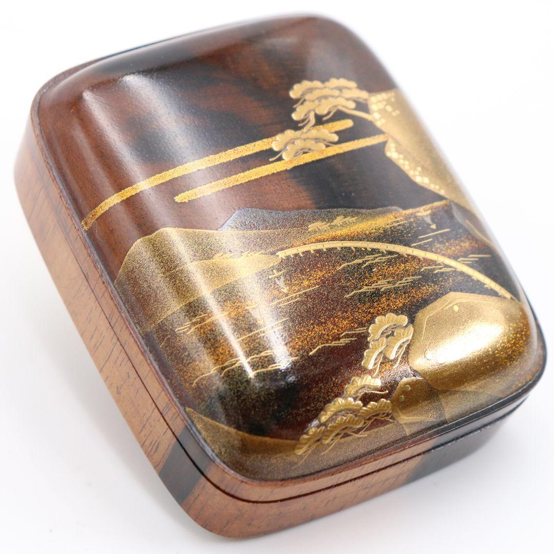 平安 浅見与し三作 乾山写松絵 香合 金蒔絵 茶道具 共箱　C897　N8