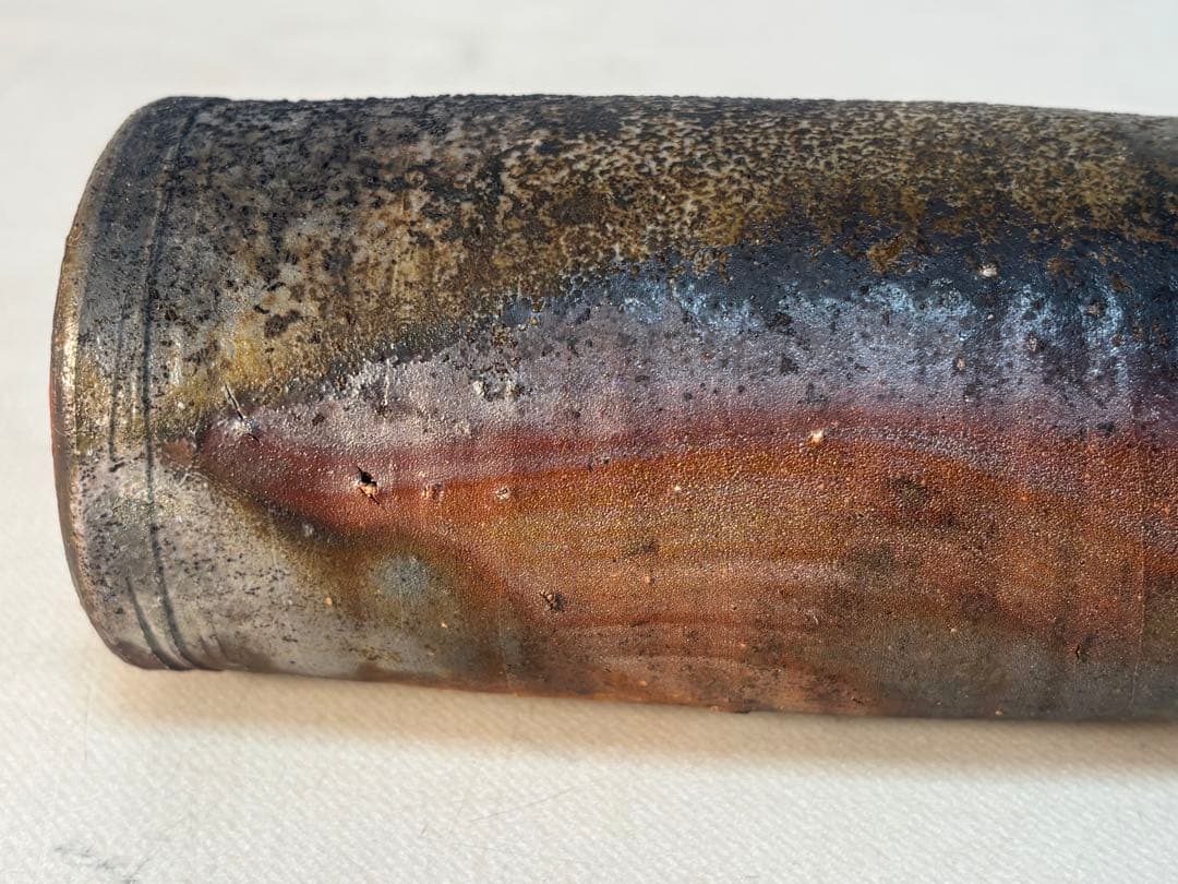 人間国宝 藤原啓 備前焼 窯変耳付き花入