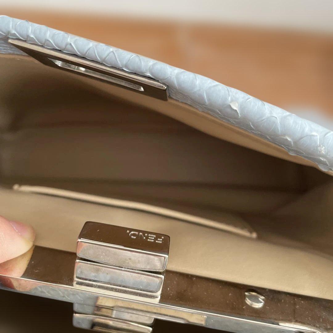 美品　Fendi 花柄刺繍 ハンドバッグ 水色