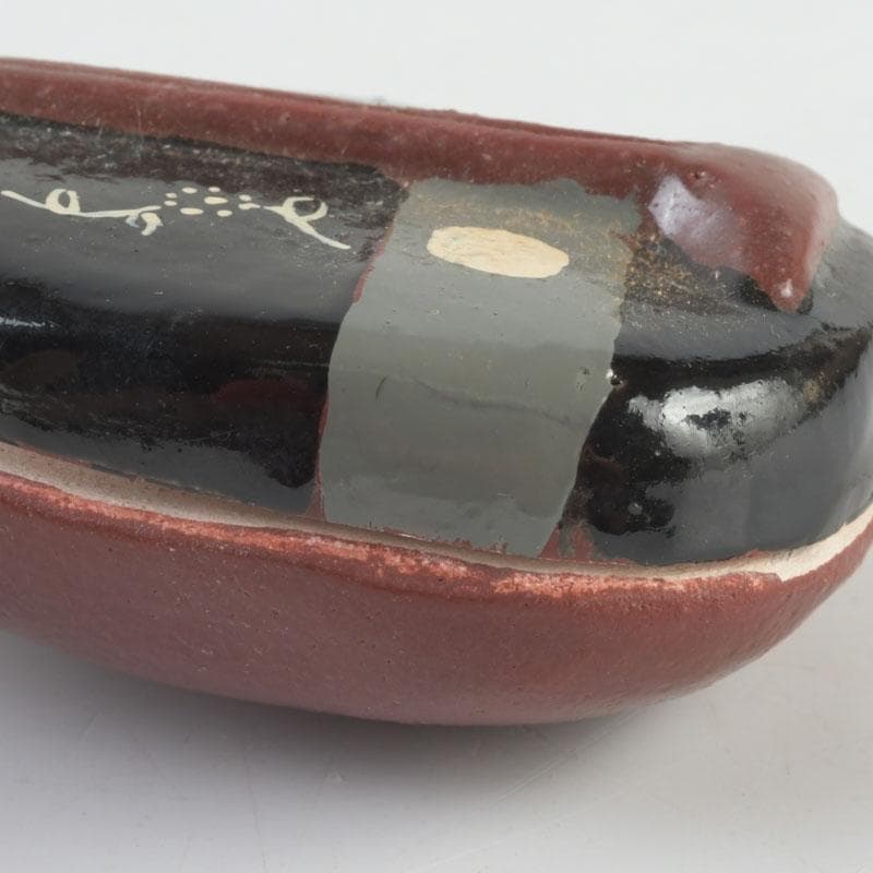 茶道具　横山朝陽作　陶器製　呉須絵　琵琶香合　干支巳　共箱　V　9346