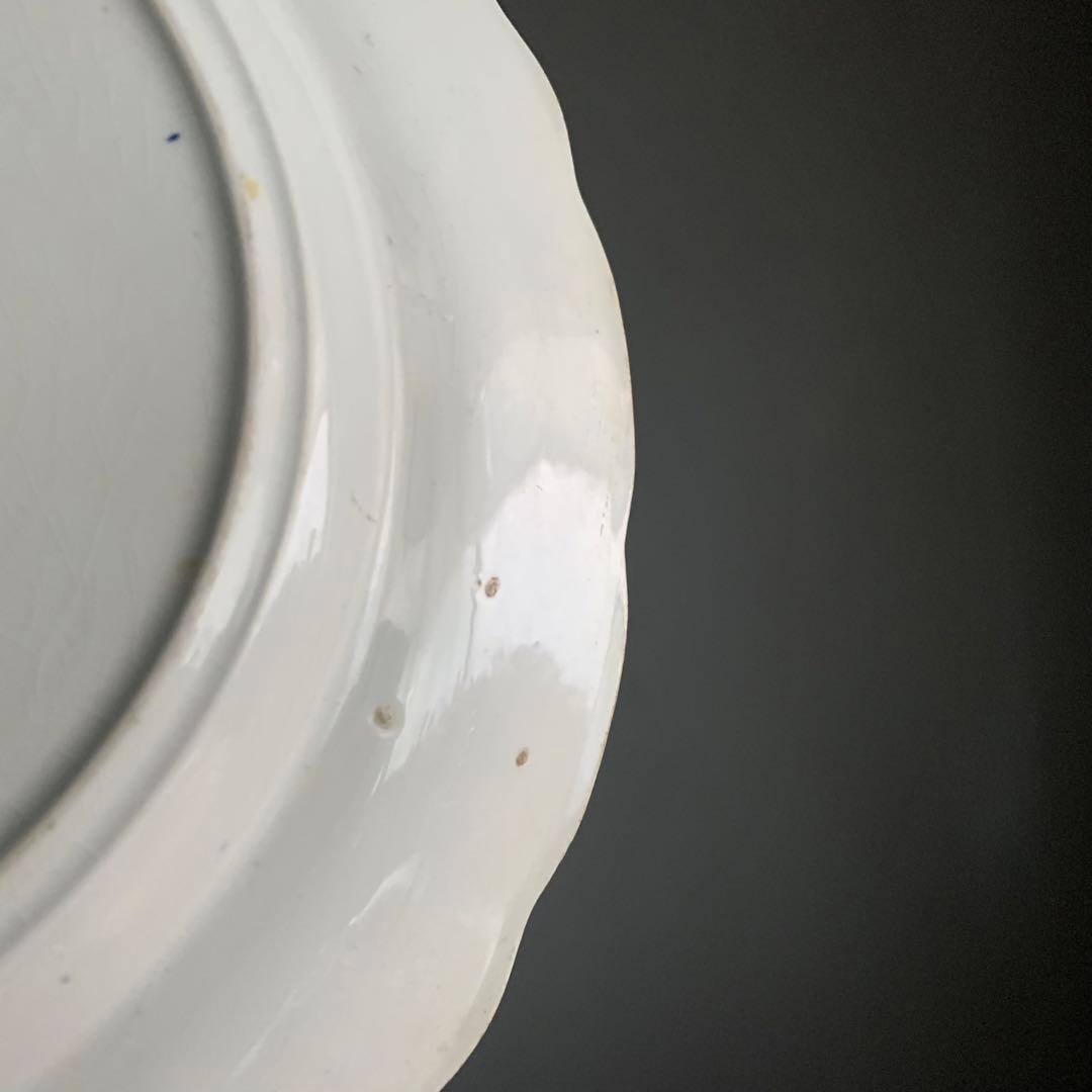 銅板転写 かわいらしい花柄 輪花 プレート 中皿 リム皿 古道具 アンティーク