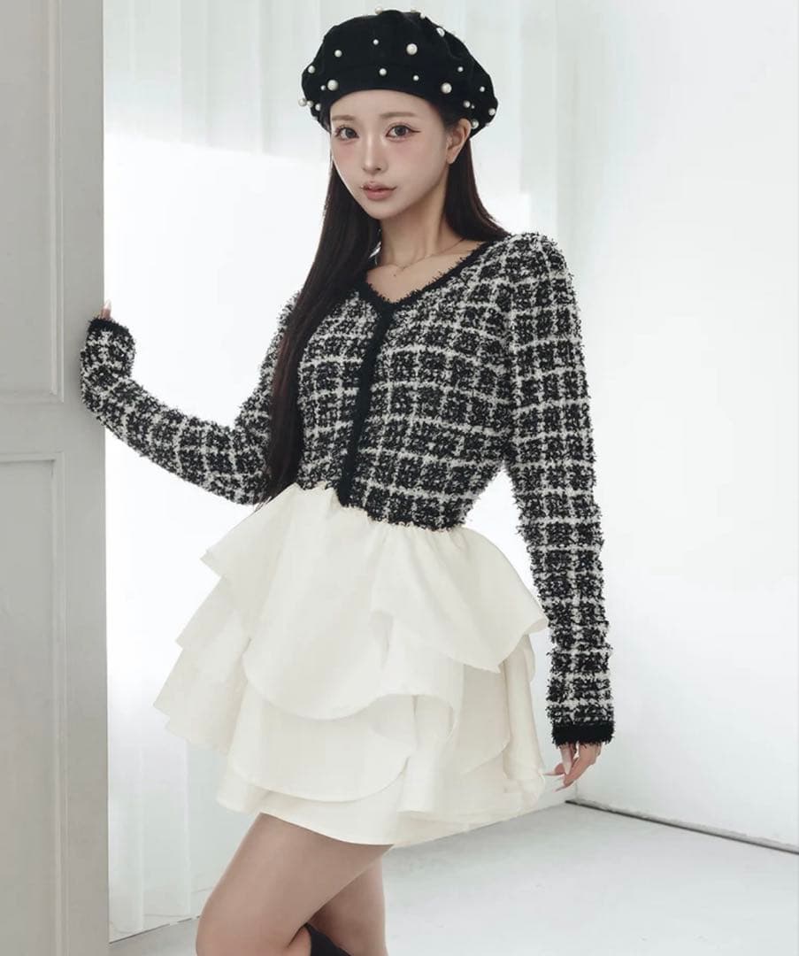 【Darich】新品タグ付きボリュームフリルツイードニットミニワンピース