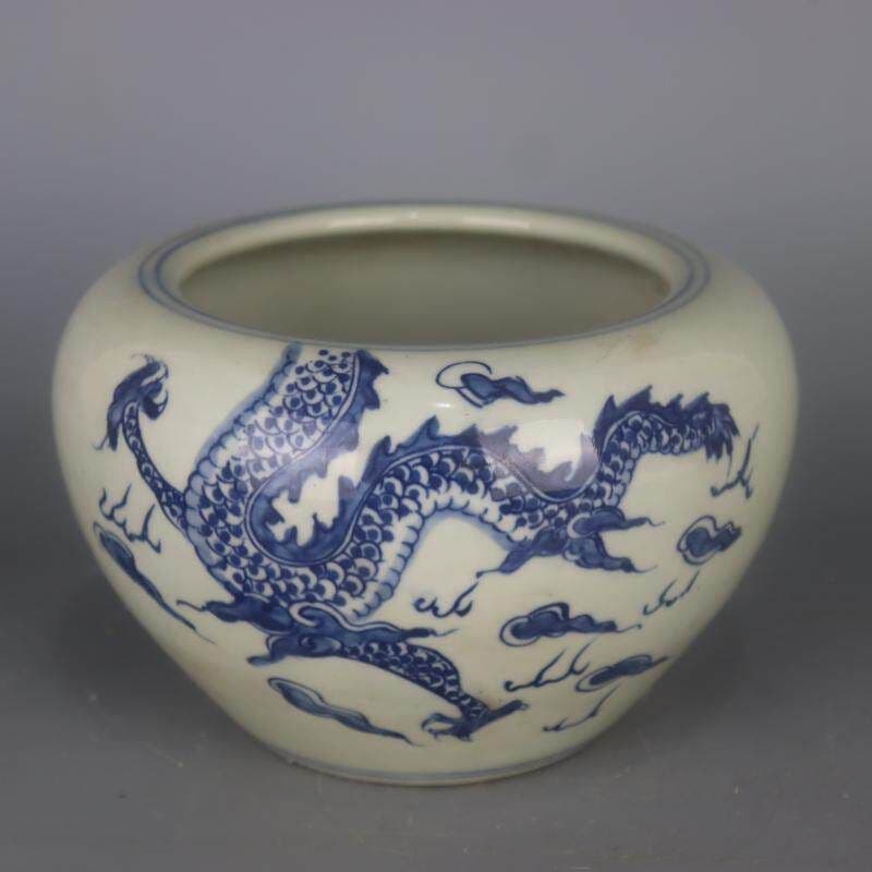 青花過墻竜紋水洗 書道具 文房具 現代工芸品美術品 置物