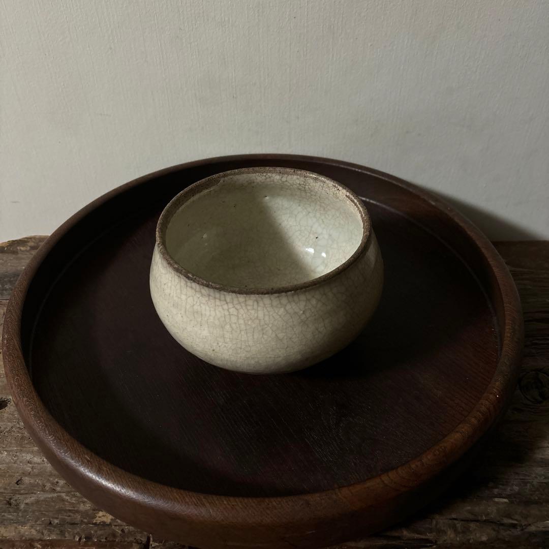 古い丸壷　白釉　塩笥壺　韓国骨董.アンティーク.古民芸.検:立原正秋.白磁.李朝